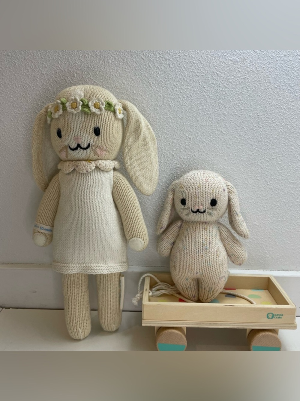 Cuddle + Kind Bundle Hannah and Baby  Bunnies Set of 2 Hand Knitted Dolls